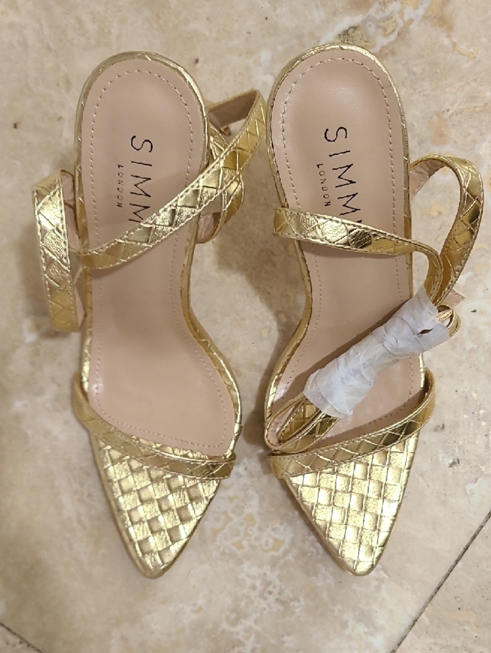 Women's Metallic Gold Quilted Strappy Stiletto Sandals - Picture 2 of 10